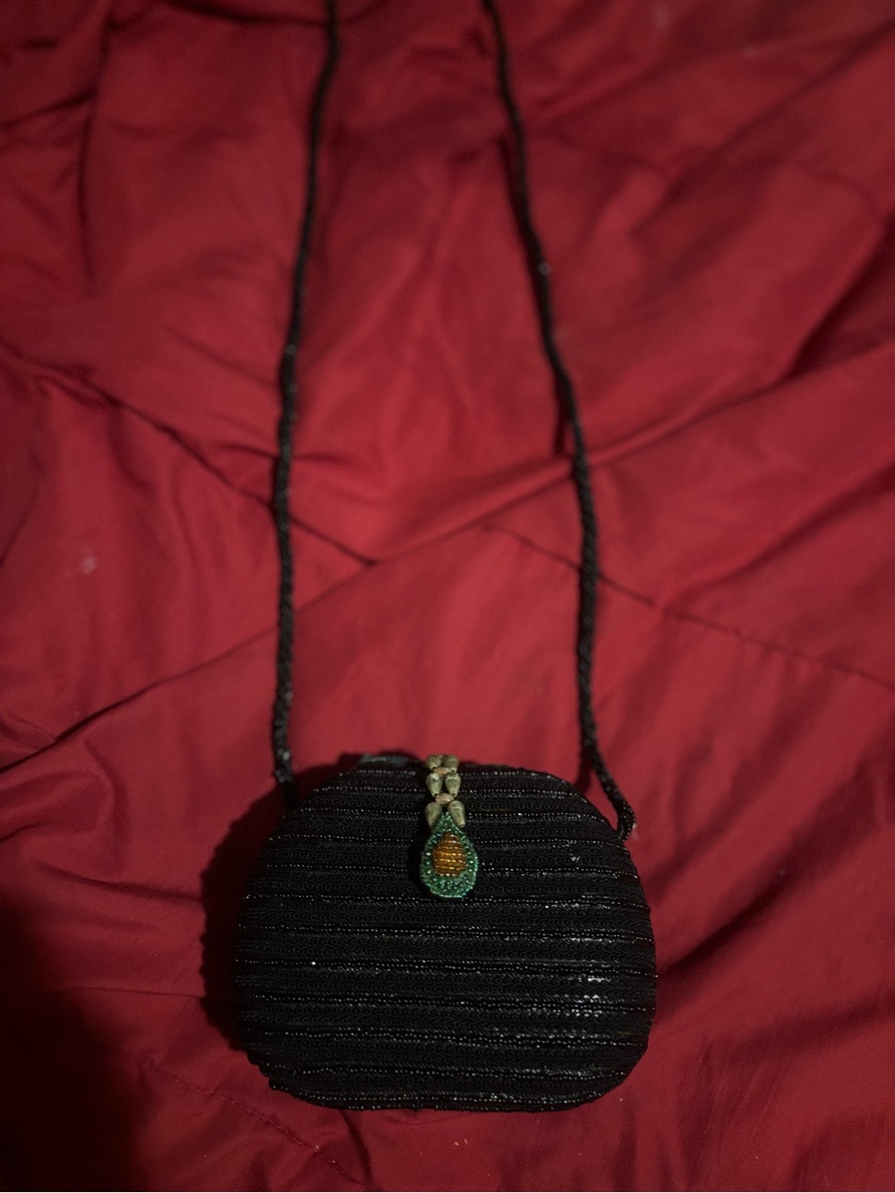 Laura Ashley Black Beaded Mini Crossbody with Green Accent